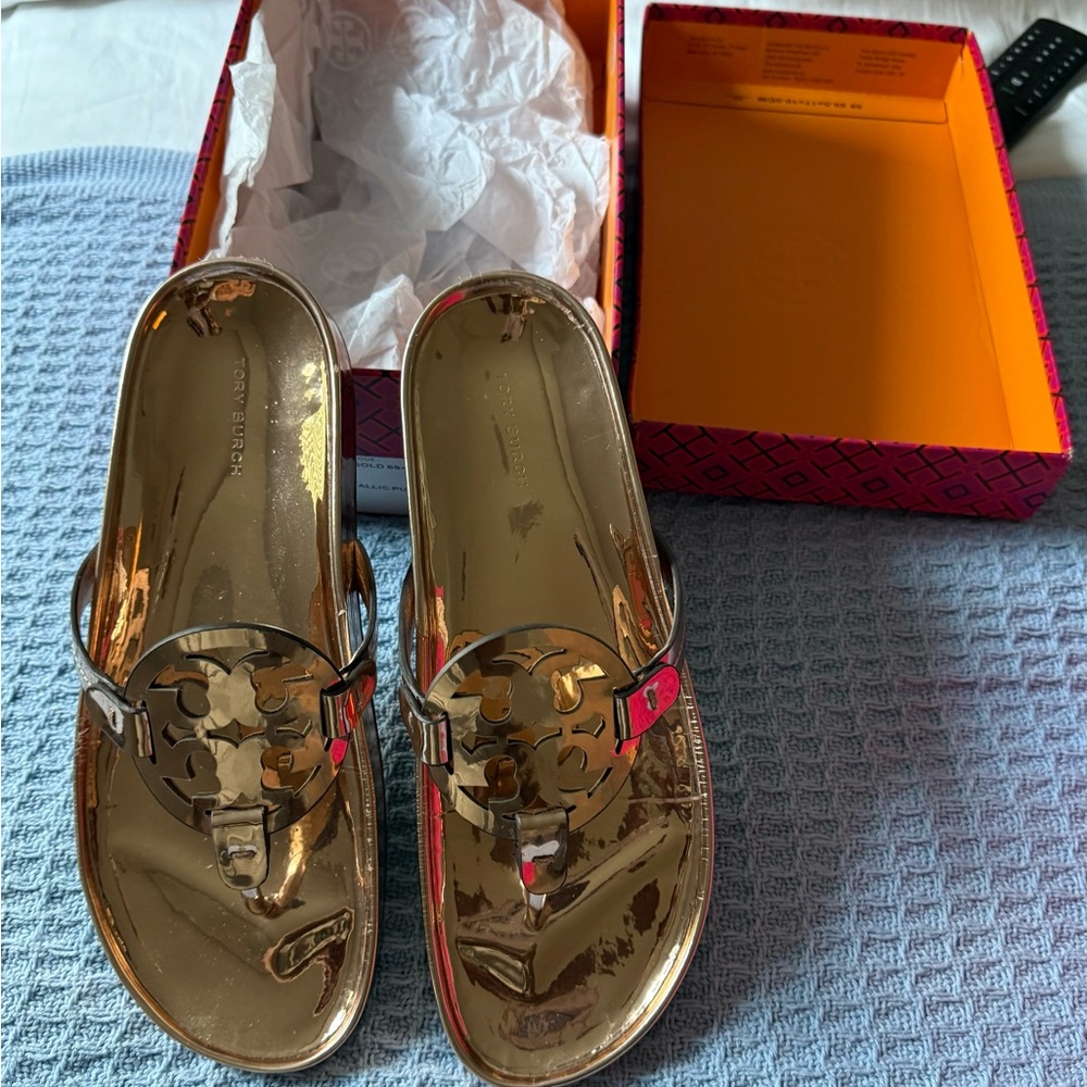 Tory Burch Metallic Gold Slide Sandals